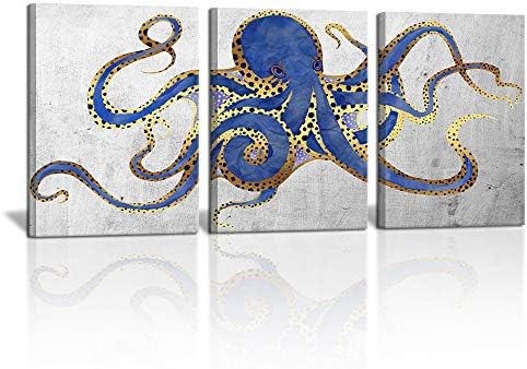 3 парче октопод wallидна уметност сликарство морнарица сина морско животно слика на печатење на платно океан живот постер за бања