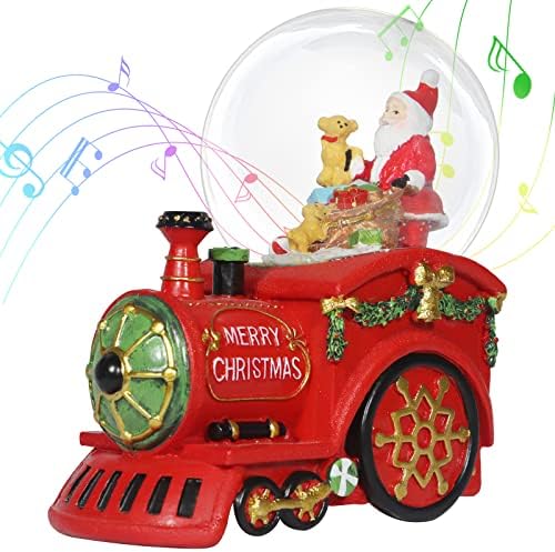 Божиќен снежен глобус на Јукул, гроздобер Божиќни украси со Дедо Мраз возејќи стилски воз, празнични украси за подароци или празници
