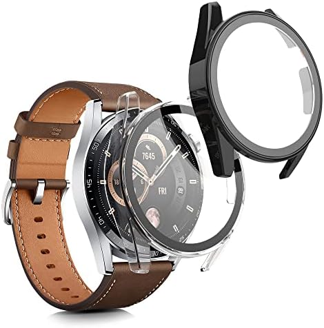 Kwmobile Cover Comaptable со Huawei Watch GT 3 -временски стакло со пластична рамка - црна/транспарентна