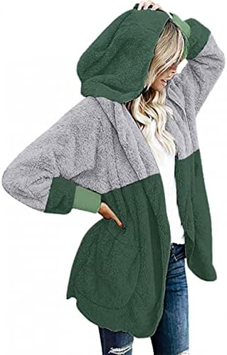 Uocufy џемпери за жени руно јакни случајно зимско топло густо нејасно поштедување на дуксери цврсти палта на надворешната облека со џебови паѓаат