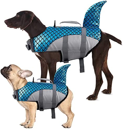 Kuoser кучиња животно јакна елек, прилагодливи кучиња за пливање со ајкула, безбедносна висока видливост ПЕТ ПЕТ ПЛАТУАЦИЈА estивотен