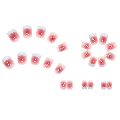 24 парчиња Срце Притиснете На Ноктите Краток Квадрат-Денот На Вљубените Лажни Нокти Целосна Покривка Лепак на Ноктите со француски