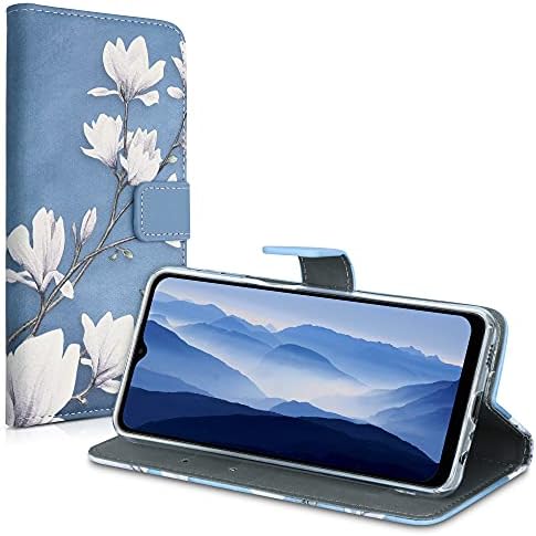Кутија За Паричник kwmobile Компатибилна Со Samsung Galaxy A32 5G - Капак Од Вештачка Кожа - Магнолија Таупе/Бело/Сино Сиво
