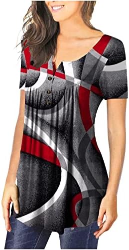 Женски врвови летни маици со краток ракав, симпатична проточна хенли маичка, случајна скриена стомак туника блузи врвови
