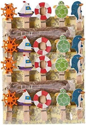 Амосфун 50 парчиња океан наутички дрвени облеки Фото клипови DIY занаетчиски клипови со јута канап за под морето сирена роденденска венчавка бебешка