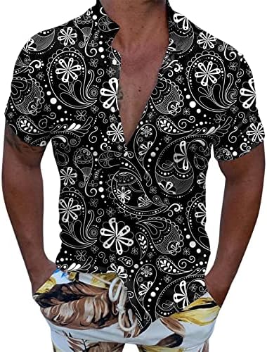 Yangqigy кошули за мажи кои се обидоа да бидат обични кратки ракави, пролетен летен летен вратот на вратот 3Д печатени кошули модни врвни