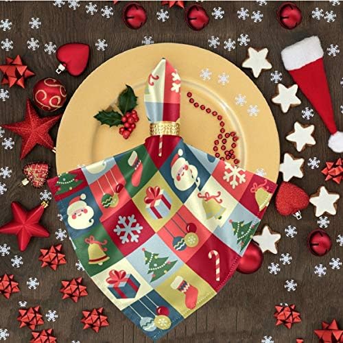 ZZWWR симпатична проверка Божиќна Дедо Мраз кутија за подароци Кенди Кејн Платно салфетки, сет од 1 20 x 20 инчи мека полиестерска салфетка