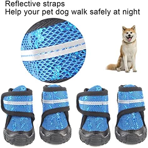чизми за кучиња PLPLAAOO 4PCS, водоотпорни чизми за дишење кучиња со рефлексивни ленти за мали средни големи кучиња, носат отпорни
