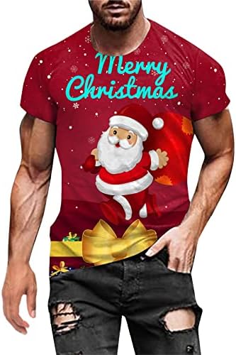 Машки маички во Вокачи Божиќ Дедо Мраз во војник кратки ракави врвови смешни Божиќни графички партии тенок вклопуваат мускулни маички