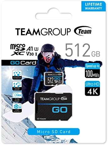 TeamGroup GO картичка 512GB Micro SDXC UHS-I U3 V30 4K за GoPro & Drone & Action Cameras со голема брзина на флеш-мемориска картичка