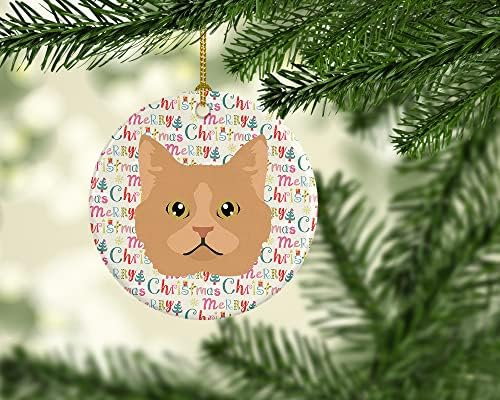 Богатства на Каролина WDK2377CO1 Selkirk Rex Cat Chistman Caramic Ornament, украси за новогодишни елки, висечки украс за Божиќ, празник, забава,
