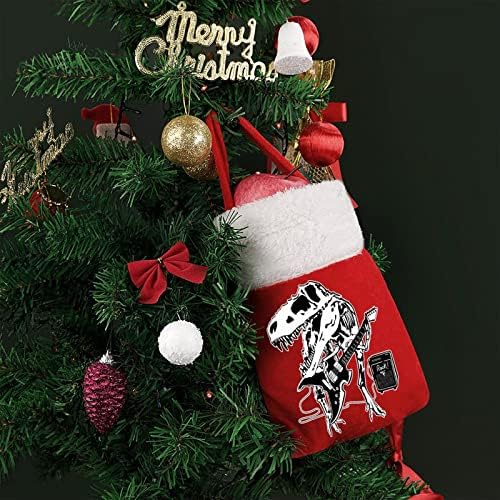 Диносаурус Рекс Свири Карпа Со Гитара Божиќни Чанти Симпатична Торбичка За Чување Торбички Џеб За Подароци За Бонбони Божиќно Дрво Виси
