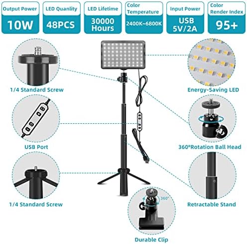 LED Стриминг Клучни Светла, Фотографија Видео Конференција Осветлување Комплет со 4 Филтри Во Боја за Маса Фото Лаптоп Веб Камера