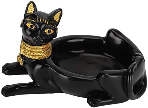 Смола занаетчиска цигара од пепел, гроздобер декоративен пепелник за цигари, египетска статуа на црни мачки за домашна канцеларија