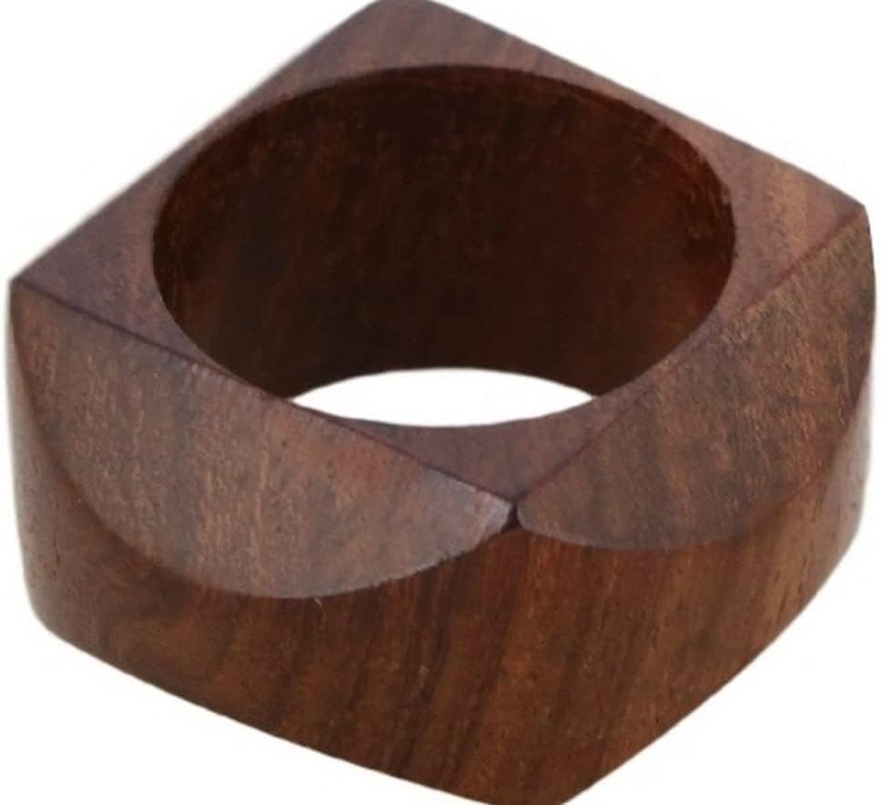 Дрвен прстен за салфетка сет од 12 занаетчиски изработени држачи за трпезариска забава украси подароци