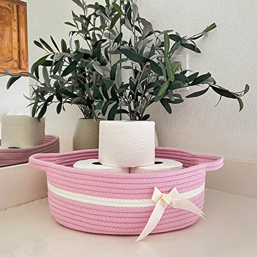 Кошница за подароци од розово девојче Chicvita, мала ткаена корпа за јаже, корпа за полица за правоаголник за бања, симпатична корпа