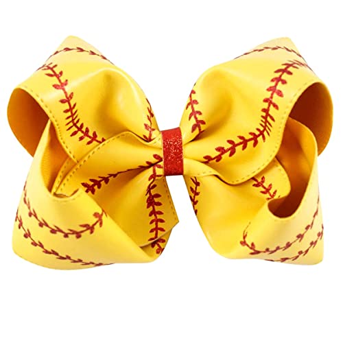 Бејзбол Софтбол Клип За Лак За Коса 7 Голем Сјај Црвено Жолта Кожа Навивачки Шноли За Коса Голем Држач За Опашка Навивачки Џамбо Работи