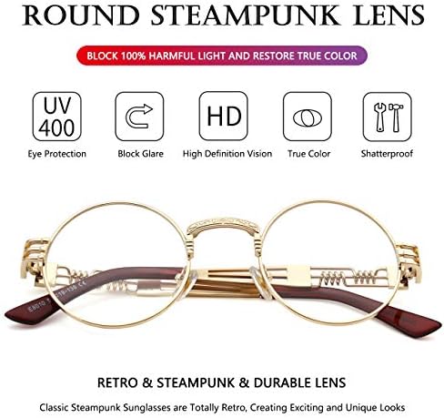 Аиезо Тркалезна Steampunk Очила За Сонце Круг Ленон Хипи Очила Метална Рамка Ув Блокирање Објектив