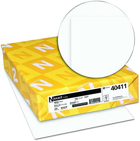 Индекс на картички на хартија Ваусау, 92 осветленост, 110 lb, буква, бела, 250 листови по пакување