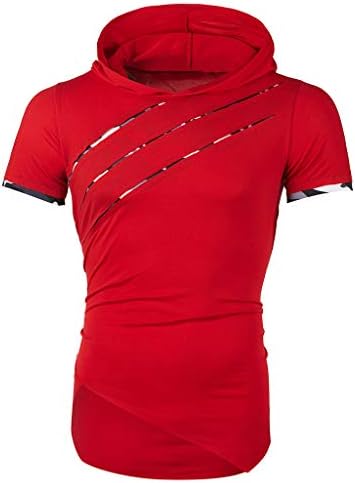 Менска трендовски кошула со кошула лажна дво-парчиња искинати лепенка кратка ракав блуза тенок фит удобност на отворено фитнес спортски врвови