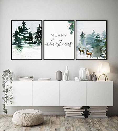 JESC елка зимска пејзаж wallидна уметност сликарство платно 3 парчиња подароци уметнички дела за дневна соба спална соба дома декор рачно