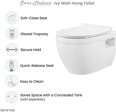 Швајцарскиот Медисон добро изработен засекогаш Ivy SM-WT450 Wallид обесен тоалет, сјајно бело