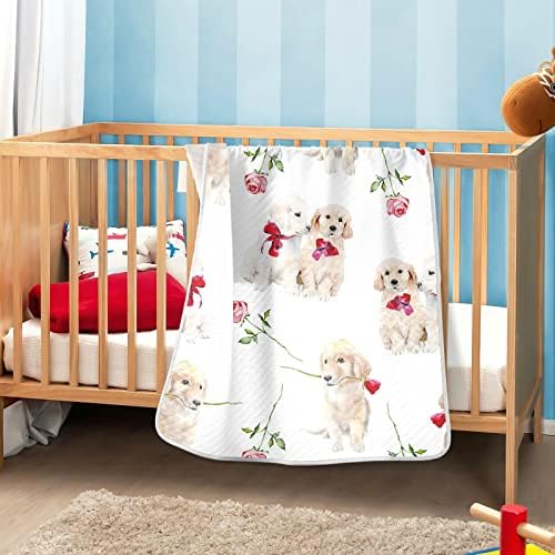 Swaddle Clabte Goldie Puppies Roset Cotton Conte за новороденчиња, примање ќебе, лесен меко залепетено ќебе за креветчето, шетач, расадникски