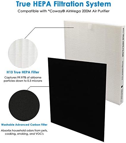 Flintar H13 True HEPA Filters за замена, компатибилни со прочистувачот на Air Coway Air AP-1512HH и AirMega 200m, 2 H13 True HEPA и 4 активирани филтри за јаглерод, 2-годишен пакет за филтрирање