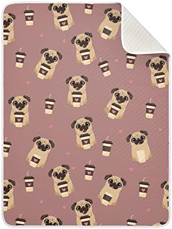 Swaddle Cafe Chafe Heart Pug Dog Cotton Cotle Clain за новороденчиња, примање ќебе, лесен меко залепено ќебе за креветчето, шетач, расадник