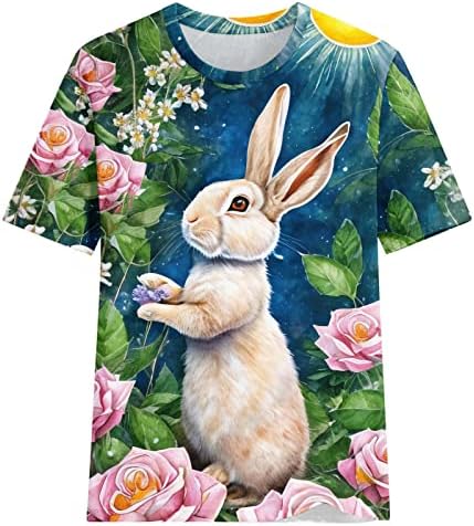 Chirtенски кошула за велигденски маички на Xipcokm, маица за кратки ракави на дами за велигденски ден, модни зајаче јајца за печатење