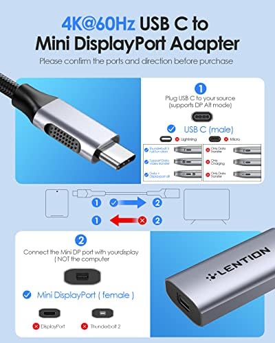 Lenter 4K@60Hz USB C до мини дисплејпорт адаптер/USB C до HDMI адаптер 4K@60Hz