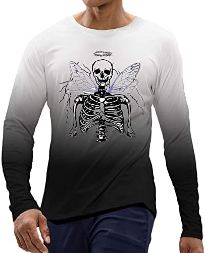 Машки за Ноќта на вештерките на ZDDO маици со долги ракави за печатење на череп градиент КТ кошула мускула