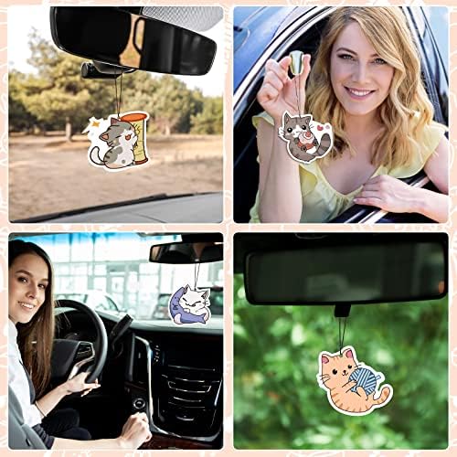 12 пакувања слатки мачки автомобил -освежувач на воздухот за жени девојки долготрајни смешни додатоци малку миризливи освежувачи на воздухот за