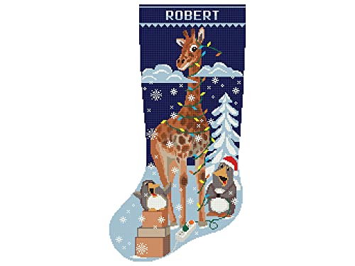 Модели на вкрстени бод, Божиќни чорапи, персонализирани модерни преброени лесни залихи на празници DIY, симпатична смешна жирафа, пингвини