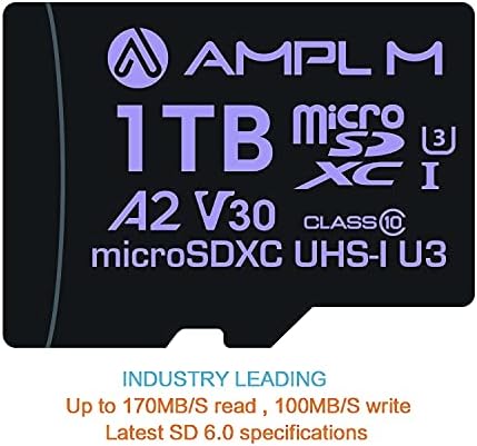 Amplim 1tb Микро Sd Картичка | Microsd Меморија Плус Адаптер | Екстремно Голема Брзина 170MB/S A2 MicroSDXC U3 Класа 10 V30 UHS-I за