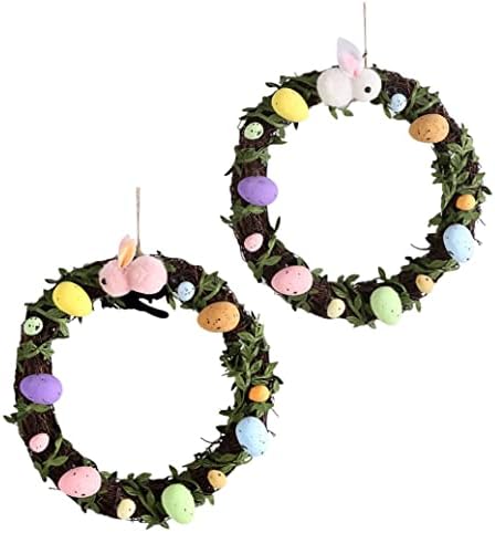 Kuyyfds Велигденска пролетна врата венец, велигденска јајце -венец декорација виси венец Велигденска декорација зајаче венец виси ратан