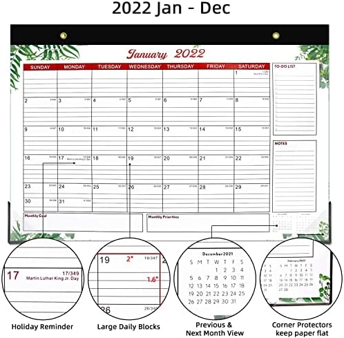 Календар за Биро 2022 година-17 х 12 Големо Биро/Ѕиден Календар Со Аголен Заштитник, јануари 2022 година-декември 2022 година, Календар