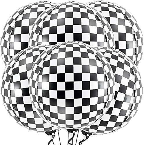 Катчон, Црно-Бели Карирани Балони-22 Инчи, Пакување од 6 | Големи 360 Степени 4Д Балони За Тркачки Тркачки Автомобили За Роденден
