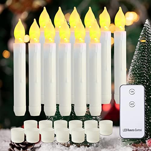 Raycare LED Flamless Taper Candles Battery управувана со далечински, безмените свеќи за прозорецот што трепкаат топло бело светло, сет од 12 лажни свеќи за Ноќта на вештерките, Божиќ, с?