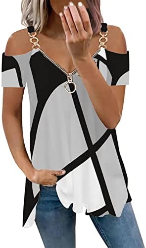 2023 женски блуза облечен случајниот краток ракав против вратот Поштенски кошули геометрија Туника Топ секси надвор од рамената Основни
