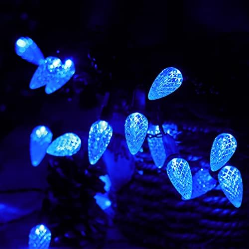50 LED сини Божиќни светла на отворено, 8 режими соларни Божиќни светла на отворено водоотпорни соларни светла за новогодишни елки за Божиќни