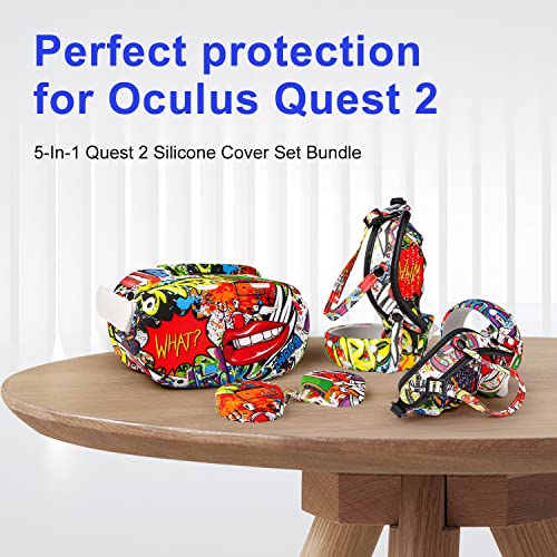 Додатоци за Oculus Quest 2, yizeijob VR Заштитна силиконска обвивка Кожа поставена компатибилна со Мета Потрагата 2 - Улични графити