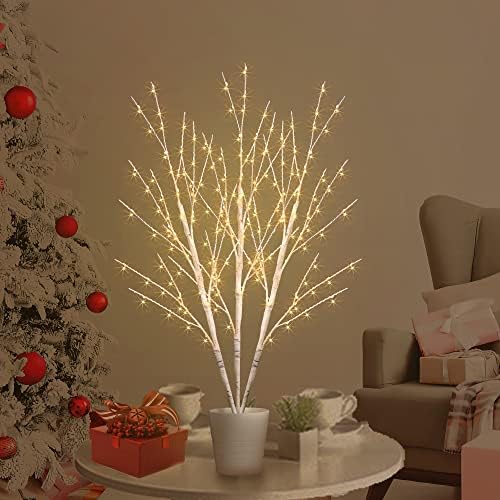 Bexdir осветлено дрво од бреза, 24in 30000h топло бело LED дрво од бреза со 180 светла од дрво од бреза, вештачко бело бреза дрво со светла