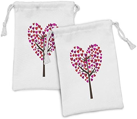Зачудувачки срца торбичка за ткаенини од 2, сакајте тематско дрво со лисја во форма на срце, зеленило на гранки со шарен дизајн, мала торба за