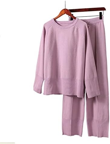 Jydbrt есенски плетени џемпери панталони постави женски обични лабави о-вратови панталони за нозе со две парчиња женски фустан