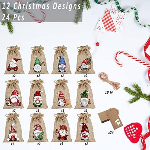 24 парчиња Мали Торби За Подароци За Божиќни Лопатки и 32 парчиња Избрани Големини Божиќни Торби За Завиткување Божиќни Празнични Торби За