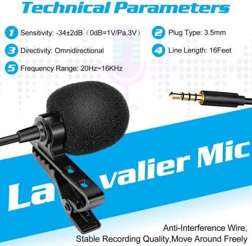 Професионална оценка лавалиер лапел микрофон за Panasonic Eluga Ray Max компатибилен со iPhone телефон или блогирање на фотоапарати