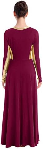 Owlfay жени металик со долг ракав пофалби танцувачки фустан со целосна должина лабава облека занишана облека литургиска тунична здолниште