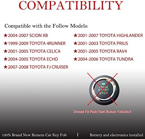 Клучни Фоб Далечински Замена Одговара за Toyota 4Runner 1999-2009/SCION XB 2004-2007/HIGHLANDER 2001-2007/RAV4 2001-2005 /FJ КРУЗЕР/Приус/CELICA/TUNDRA/
