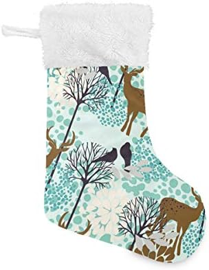 Алаза Божиќни чорапи вектор Беспрекорна шема со дрвја елени и птици класични персонализирани големи декорации за порибување за семејни